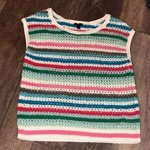 Talbots Crewneck Crochet Sleeve Top Multi Colored